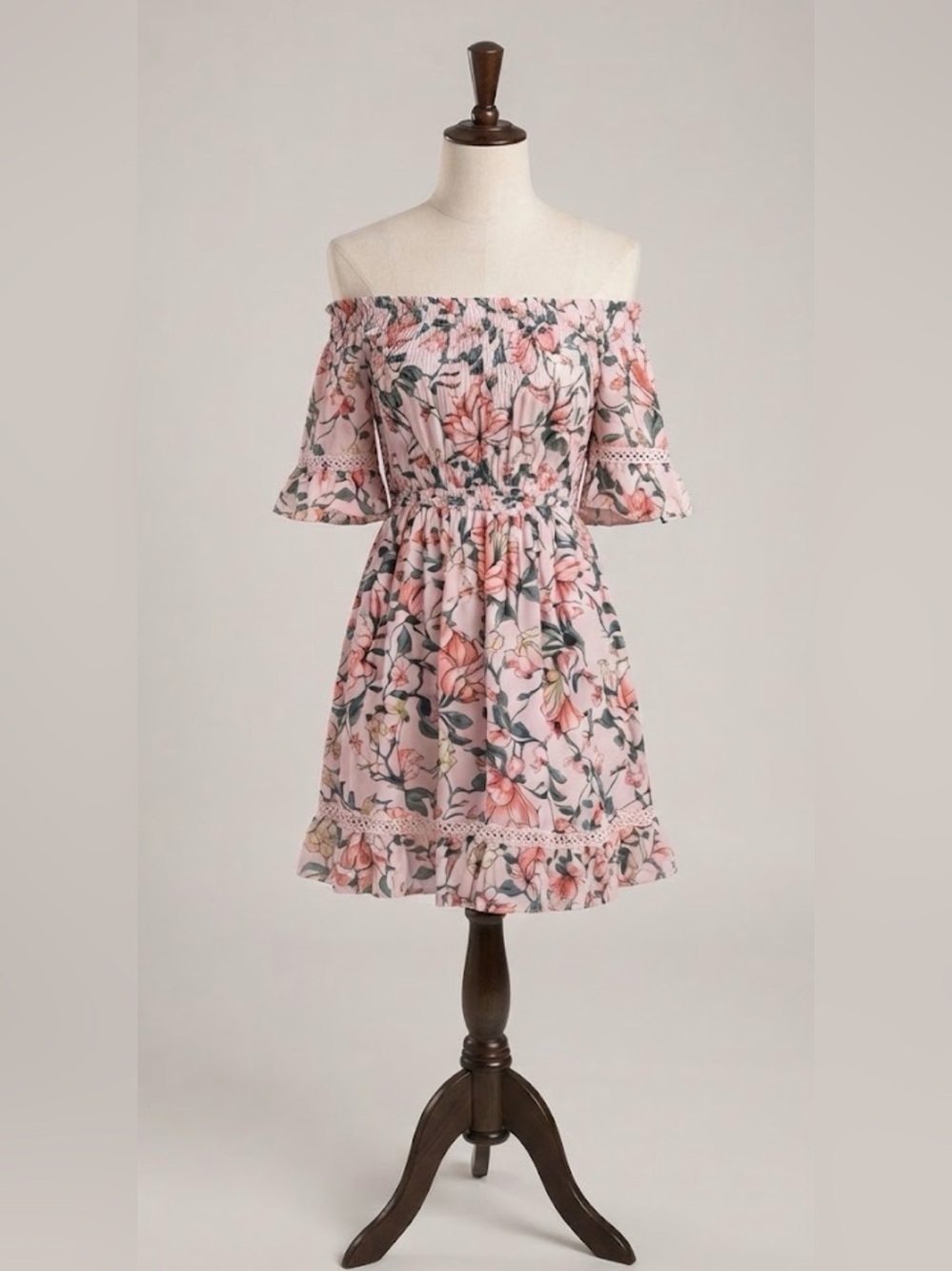 Lulus | Blush Pink Floral Off-Shoulder Mini Dress | S
